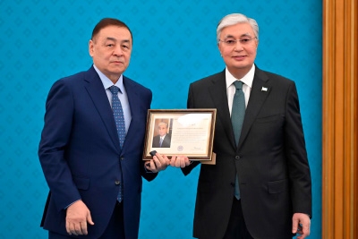President of Kazakhstan Awards Founder of Alageum Electric Group Saidulla Kozhabaev with the 